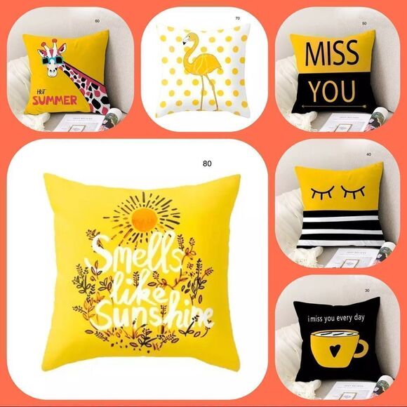Set of 2 Bright Yellow Summer Pillow Covers - Picture 1 of 8